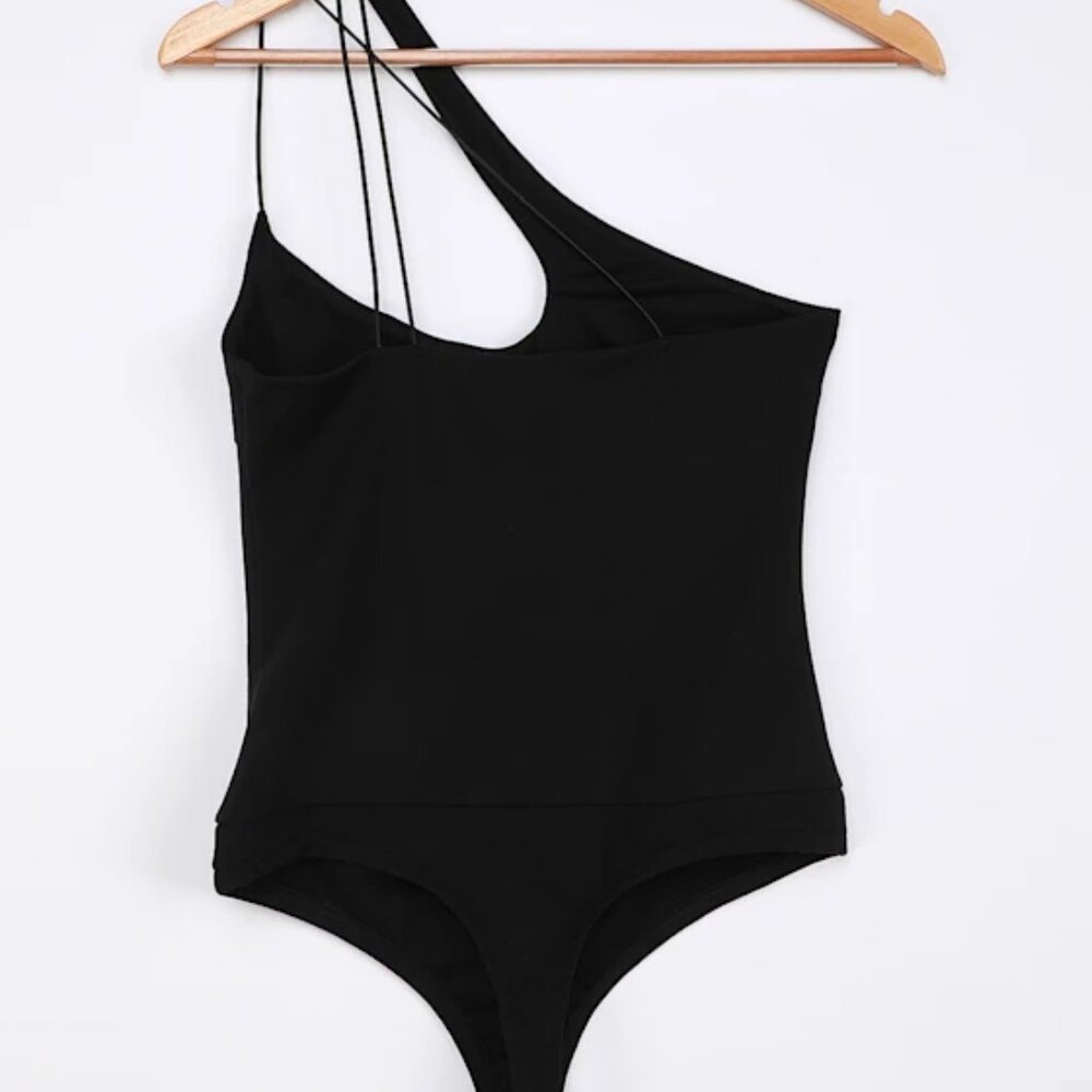 Lulus Heading Out Tonight Black Asymmetrical One-shoulder Bodysuit - Size S - Picture 5 of 9